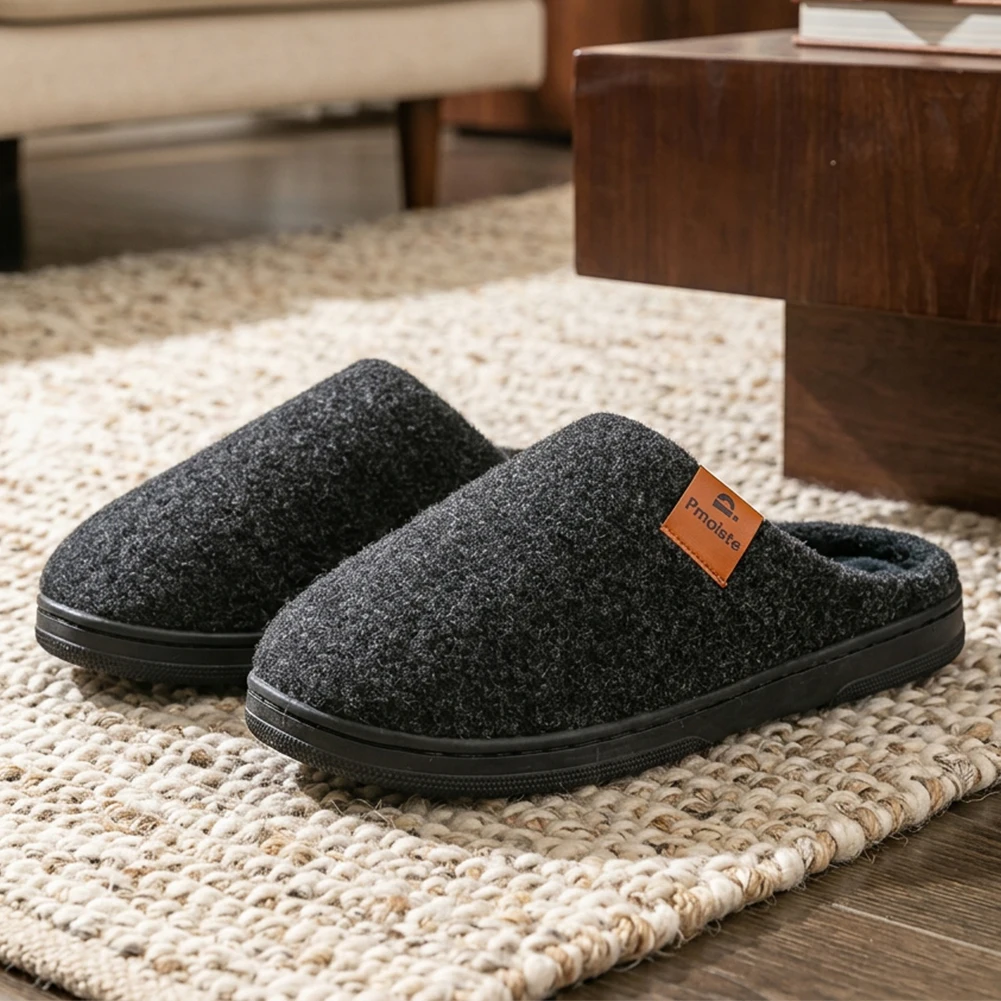 Winter-Herren-Filzpantoffeln mit TPR-Sohlen, Rutschfest, Memory-Schaum-Polsterung, Weich, Warm, Hochwertige Wohnzimmerschuhe – Detail 3