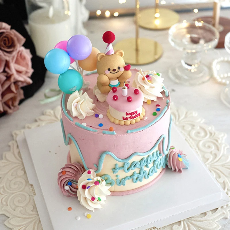 Bär Kuchen Dekoration Luftballons Gelbe Bär Figuren Kleine Kuchen Kuchen Topper Kinder Alles Gute Zum Geburtstag Party Dekorationen Koreanischen Stil