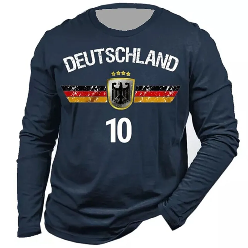 Germany National Emblem Print Men\'s T Shirts Fashion Cotton Long Sleeve T-shirt Casual O-neck Loose Top Fashion Men Clothing Tee