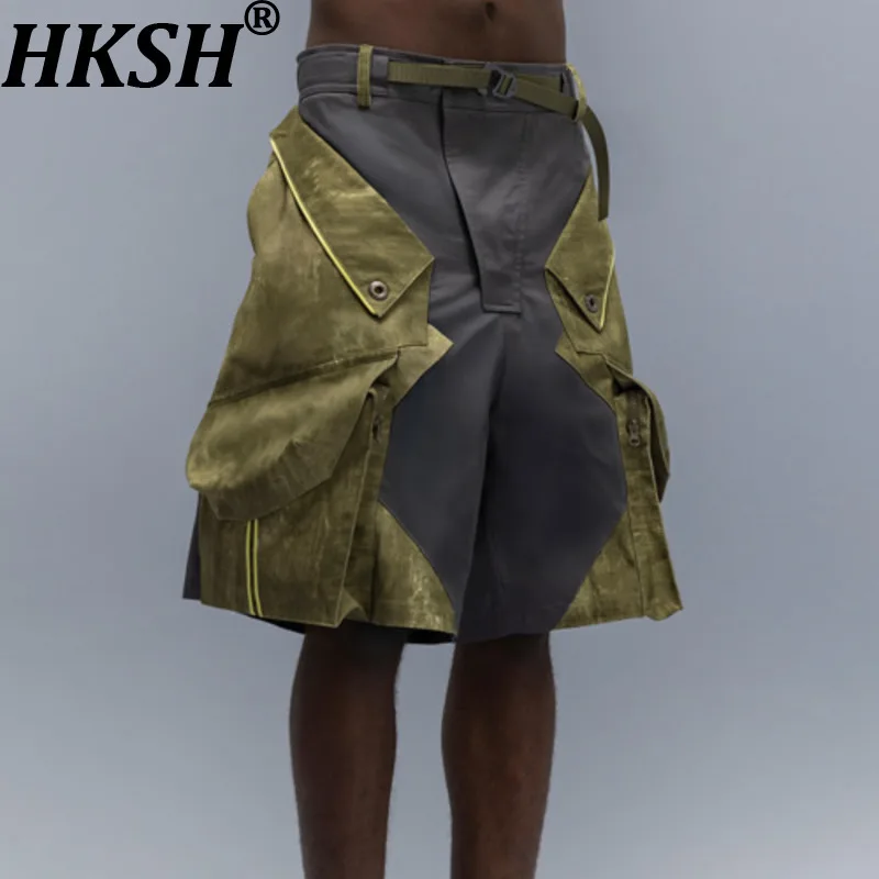 

HKSH летние новые мужские шорты в стиле панк High Street Waste Land, свободные потертые лоскутные функциональные спортивные капри с несколькими карманами HK7361