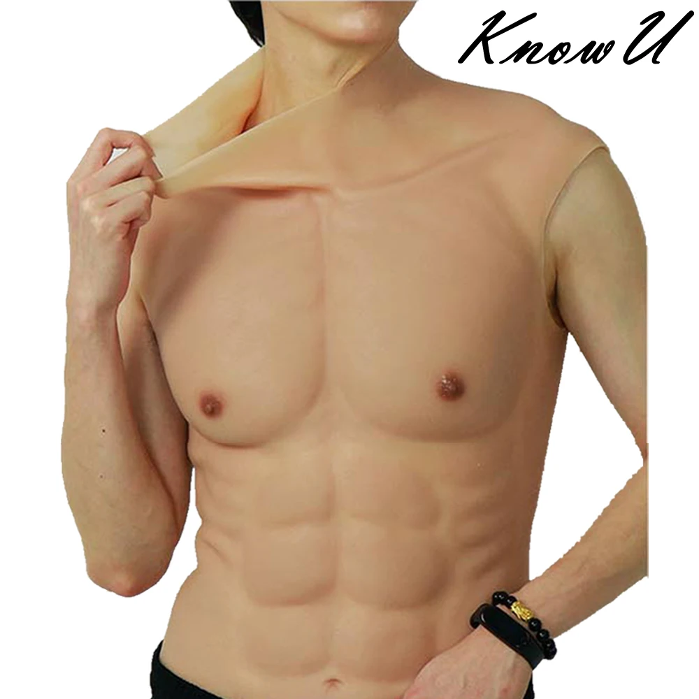 KnowU Cosplay Male Muscle Suit with Shoulders Realistic Belly Muscle Actor Silicone Upper Piece Pectoralis Crossdress Halloween