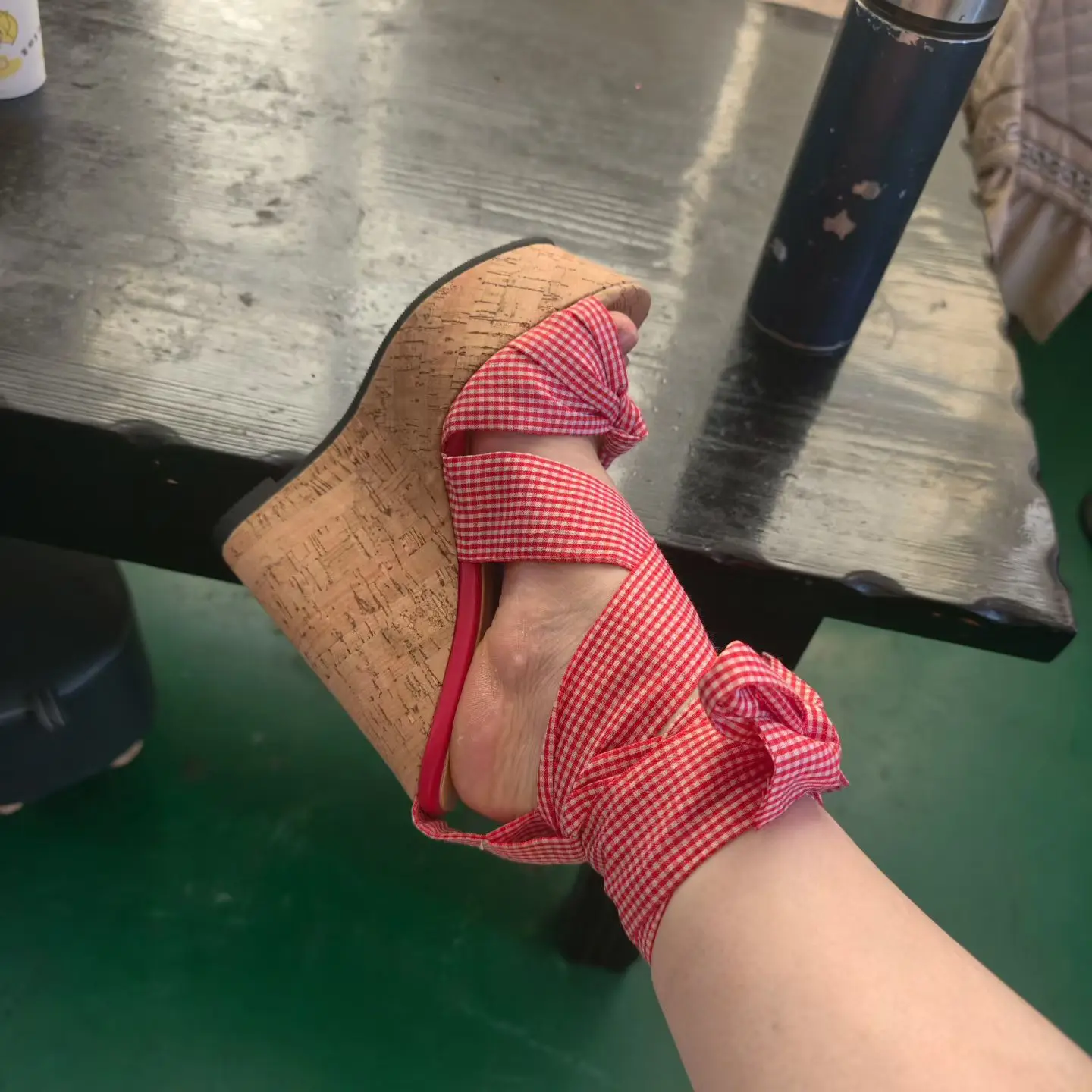 Sweet Red plaid Ankle-strap wedges sandals women's plus size bow black platform super high heels sexy party club dress shoes