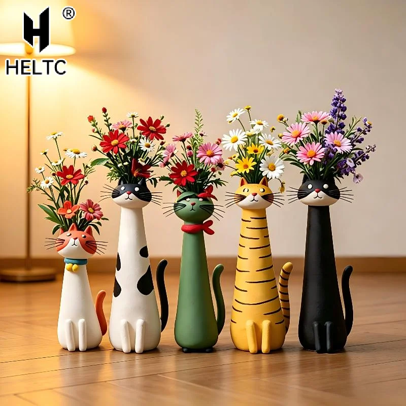 1pc Cute Cat Shaped Flower Device Creative Tiny Animal Flower Vase Desktop Vase Universal Dried Flowers Home Decoration Ornament
