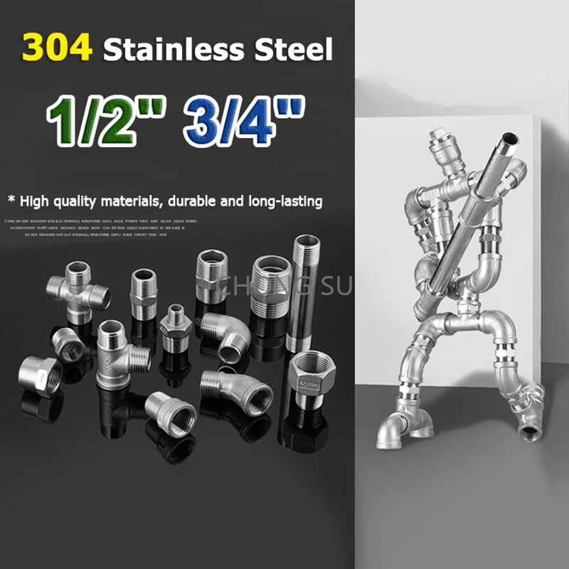 1-10pcs 1/2" 3/4" 304 Stainless Steel Connector Female Male Thread 2/3 Way Tee Type Reducing Elbow Adapter Union Coupler Fitting