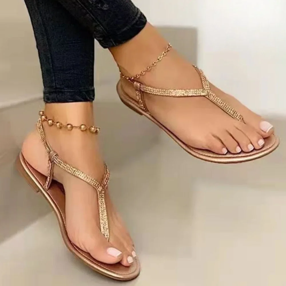 Sandalias planas de punta estrecha para mujer, chanclas informales de tacón bajo romano, moda de verano, 2024