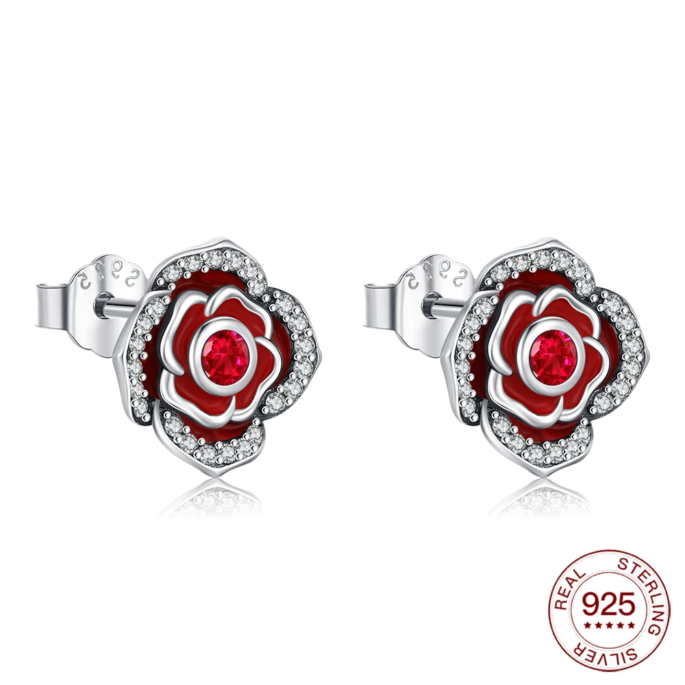 2025 925 أقراط من الفضة الاسترليني أقراط وردية أقراط أصلية للسيدات موضة الأصدقاء حفلة ملابس يومية هدية