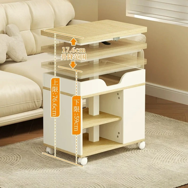 Multifunctional Side Table Height Adjustable With Wheels Flipping Top Coffee Tables Sofa Center Storage Cabinet Drawer Design