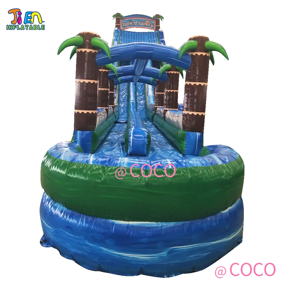 free ship to sea port, 2023 Commercial giant adult size palm tree backyard Inflatable Water Slide and slip with pool