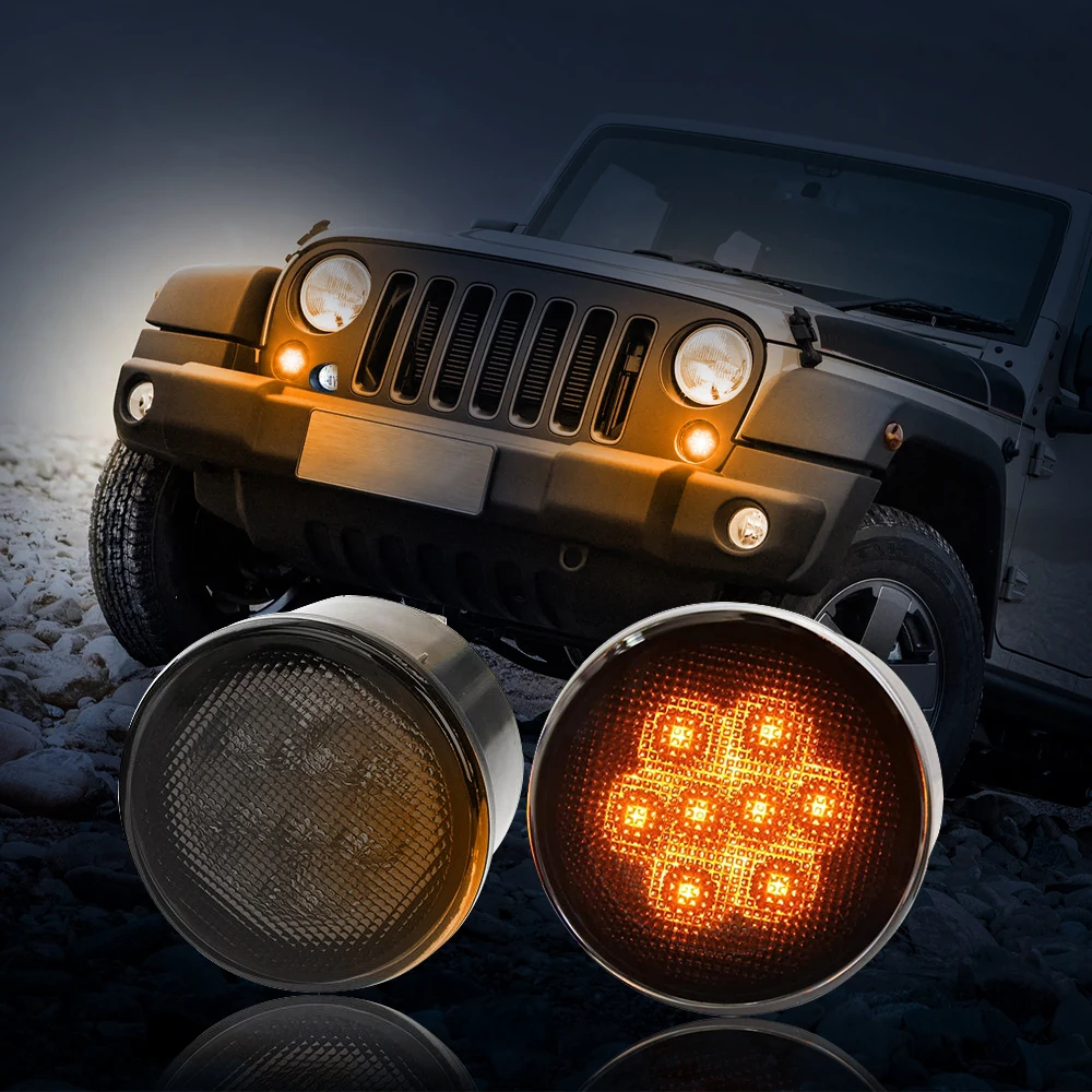 Clignotants avant à lentille fumée pour Jeep Wrangler JK, feu de calandre, ambre, LED, 2007-2017, 2 pièces