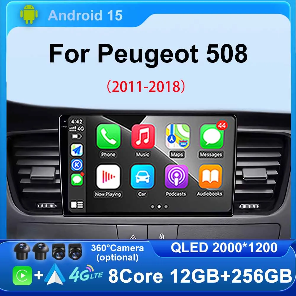

For Peugeot 508 2011-2018 Android 15 Car Radio GPS Navigation Multimedia Video Wireless Carplay 4G WIFI BT DSP Stereo
