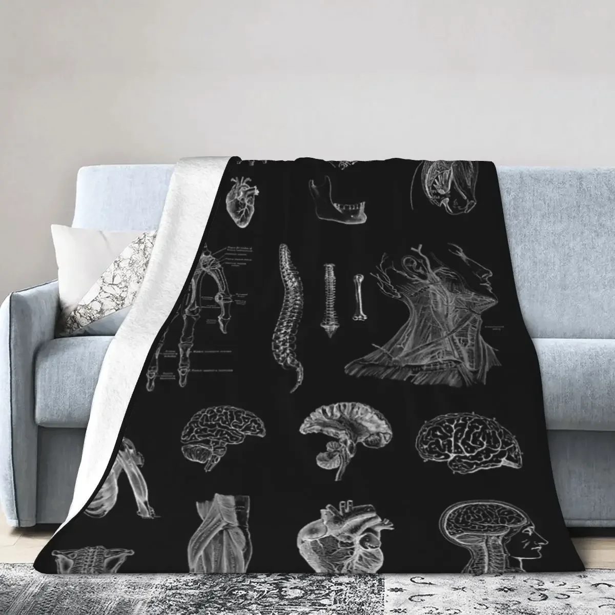 

Flannel Throw Blanket Vintage Anatomy Print Blankets Soft Bedspread Warm Plush Blanket for Bed Living room Picnic Travel Home