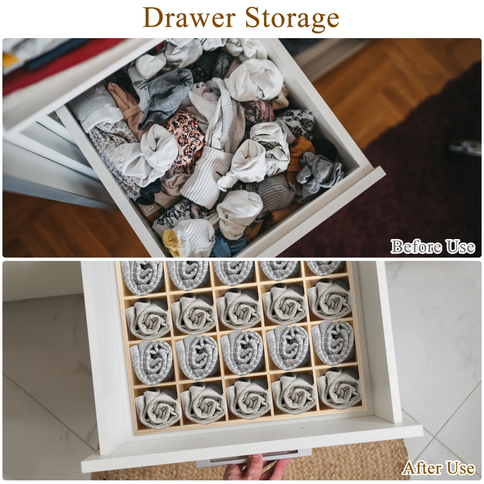 

Wooden Underwear Socks Storage Box Organizer 20 Compartments Drawer Closet Beige Pine Material Space Saving Decorative Storage