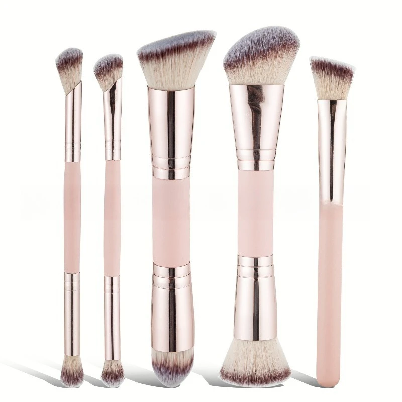 5PCS/set 2 in 1 Foundation Makeup Brush Double Head Flat/Angled Foundation Concealer for Blending Loose Powder Concealer Cream