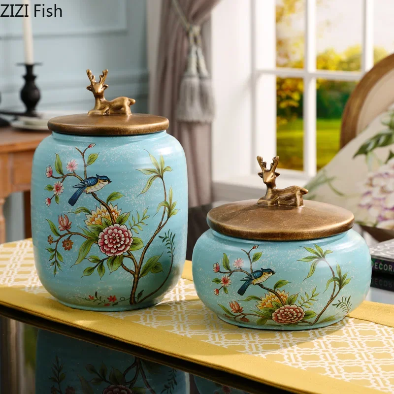 Chinese Creative Ceramics Storage Tea Pot Jar Spice Bottle Home Desktop Candy Jars Storage Box Organizer Modern Home Decor
