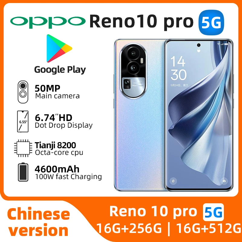 OPPO Reno 10 Pro 5G SmartPhone Dimensity 8200 6.74 AMOLED 100W Super VOOC 4600mAh Android 13 ColorOS 13 OTG telefono usato