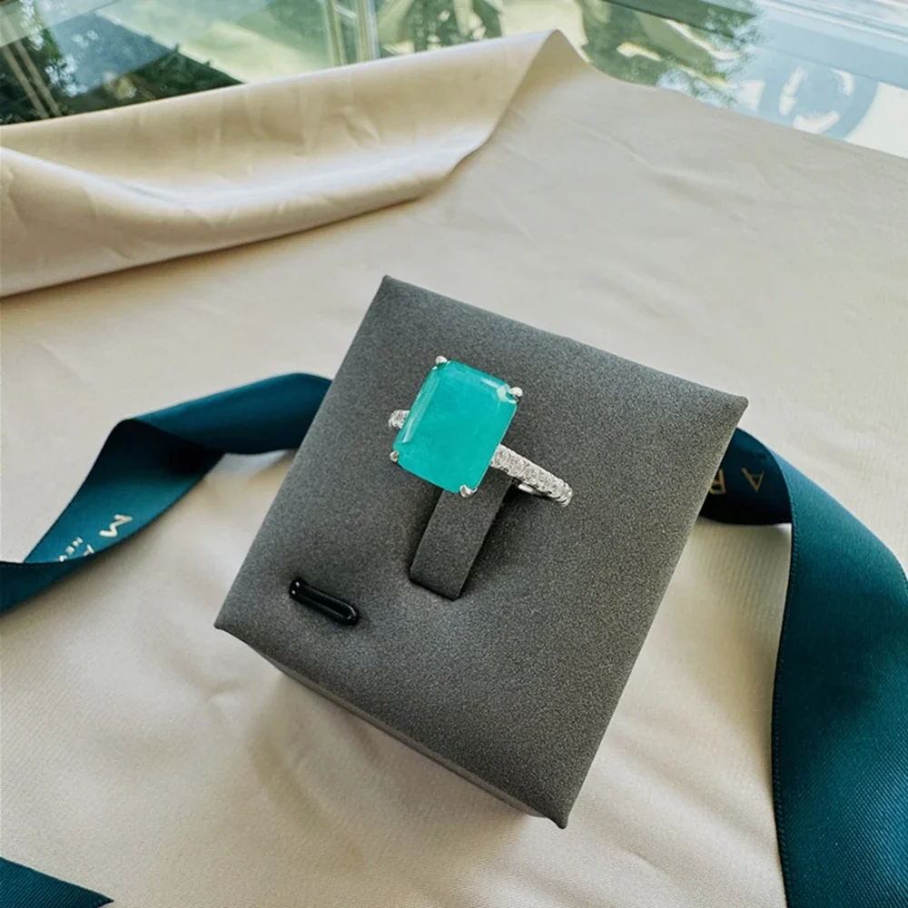 YANZE Vintage Sterling Silver 8*10MM Lab Paraiba  Gemstone Engagement Wedding Party Fine Jewelry Ring For Women