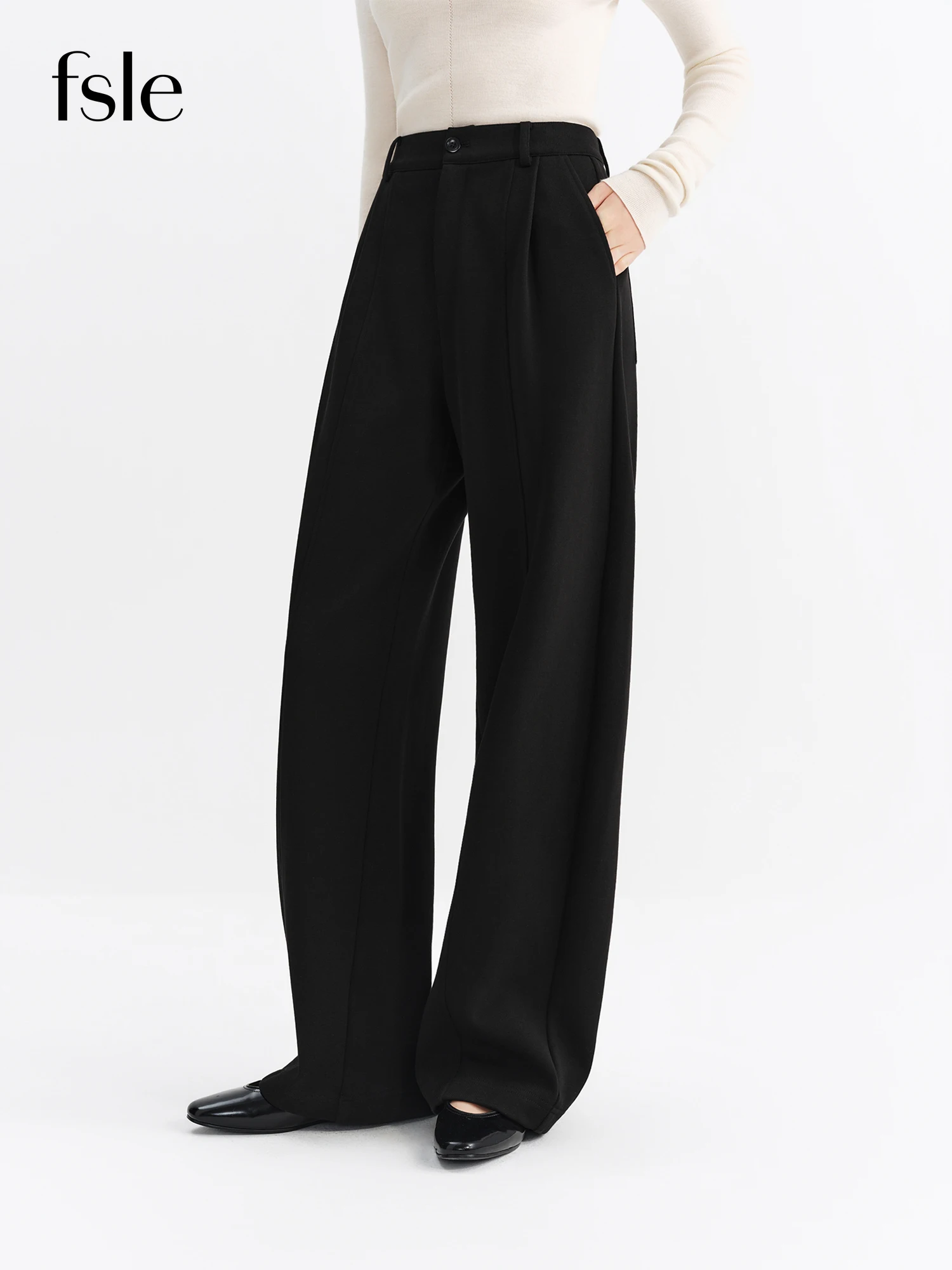 FSLE أسود المتضخم الموز سراويل تقليدية للنساء شتاء 2025 وصول جديد السراويل الطويلة تنوعا منتصف عالية الخصر ركاب السراويل #1