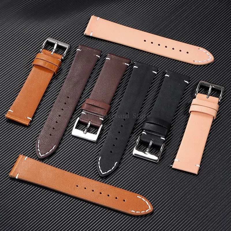 Quick Release Leather Watchband Universal Men Women Straps Vintage Cowhide Smartwatch Wristbands Genuine Leather Sport Bracelets image 2