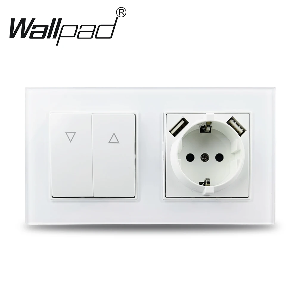 Wallpad EU White Sockets And Touch Switches With Crystal Glass Panel Smart Home Improvement Round Box