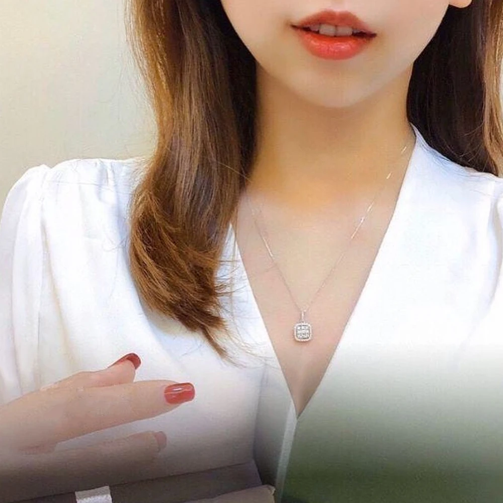 Huitan Fashion Contracted Design Square Cubic Zircon Pendant Necklace for Women Exquisite Neck Accessories Wedding Party Jewelry