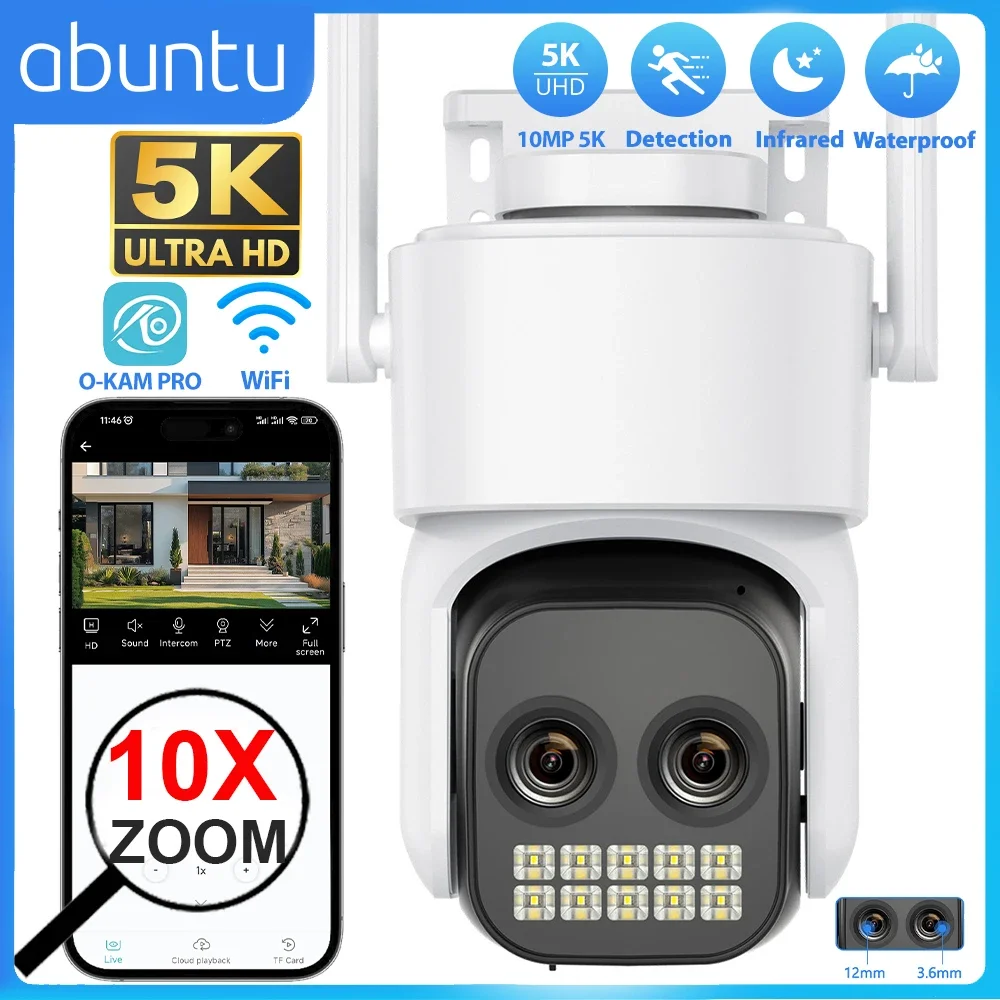 

10MP 5K 10X Zoom Wifi Camera HD 3.6mm+12mm Dual Lens Surveillance Camera Outdoor Human Detection Night Vision O-KAM Security CAM