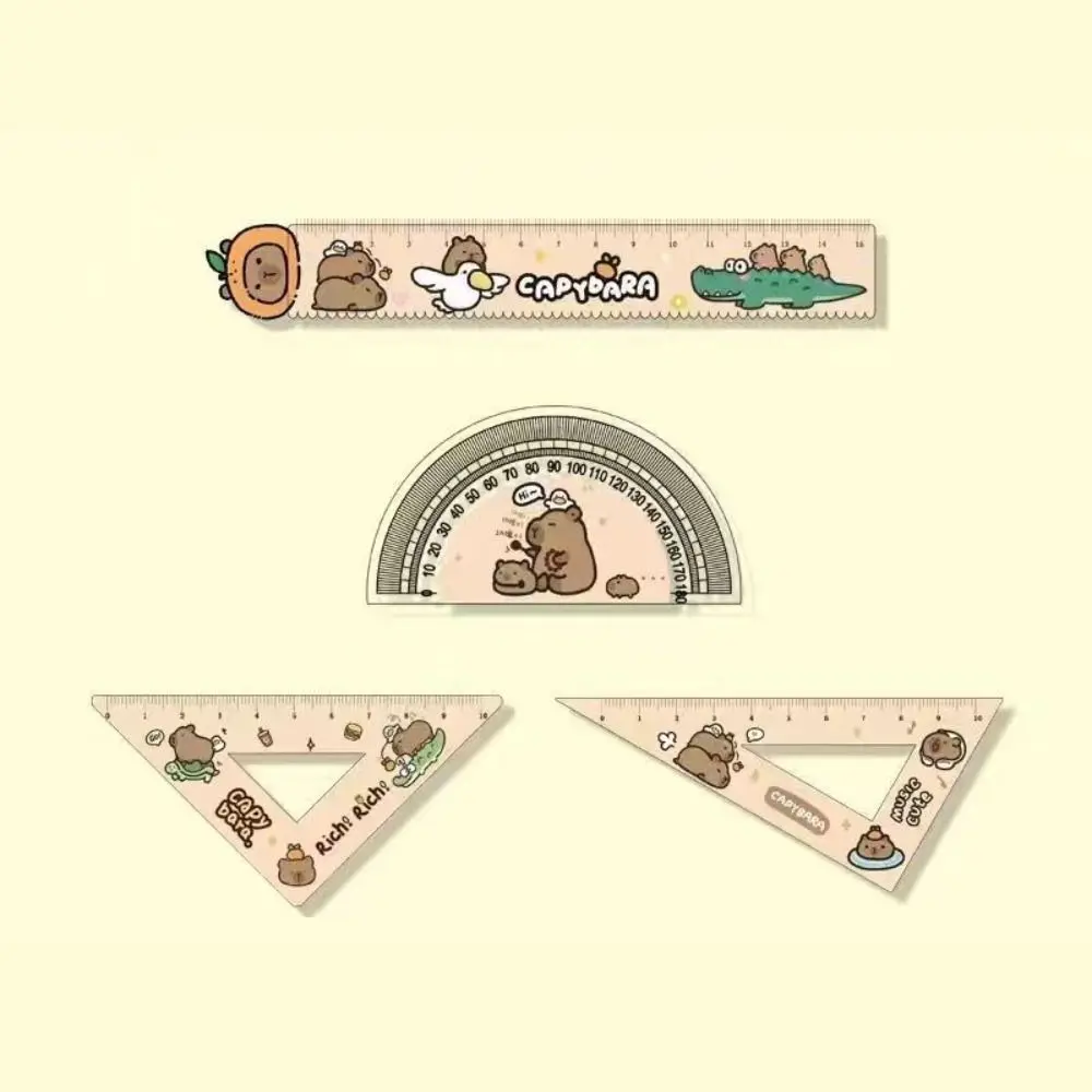 1 conjunto de régua métrica capivara, régua de alta aparência, medição também, régua triangular de plástico, desenho animado, papelaria, estudante