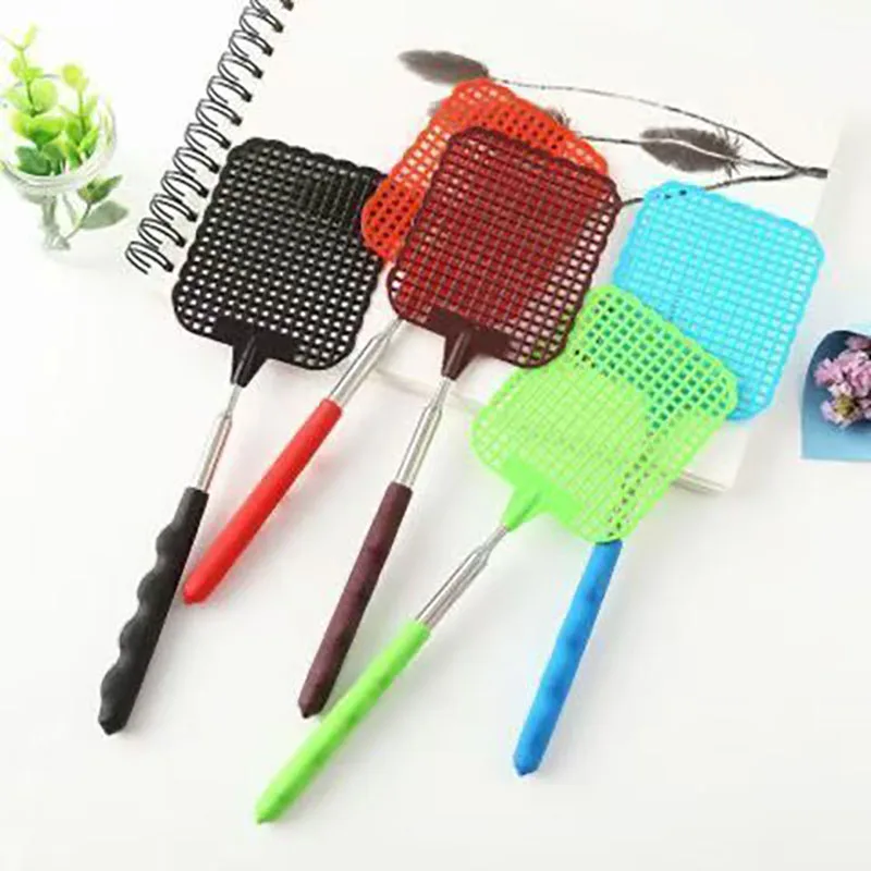 Retractable fly swatter new plastic lengthened iron reinforced manual household mosquito fly killer