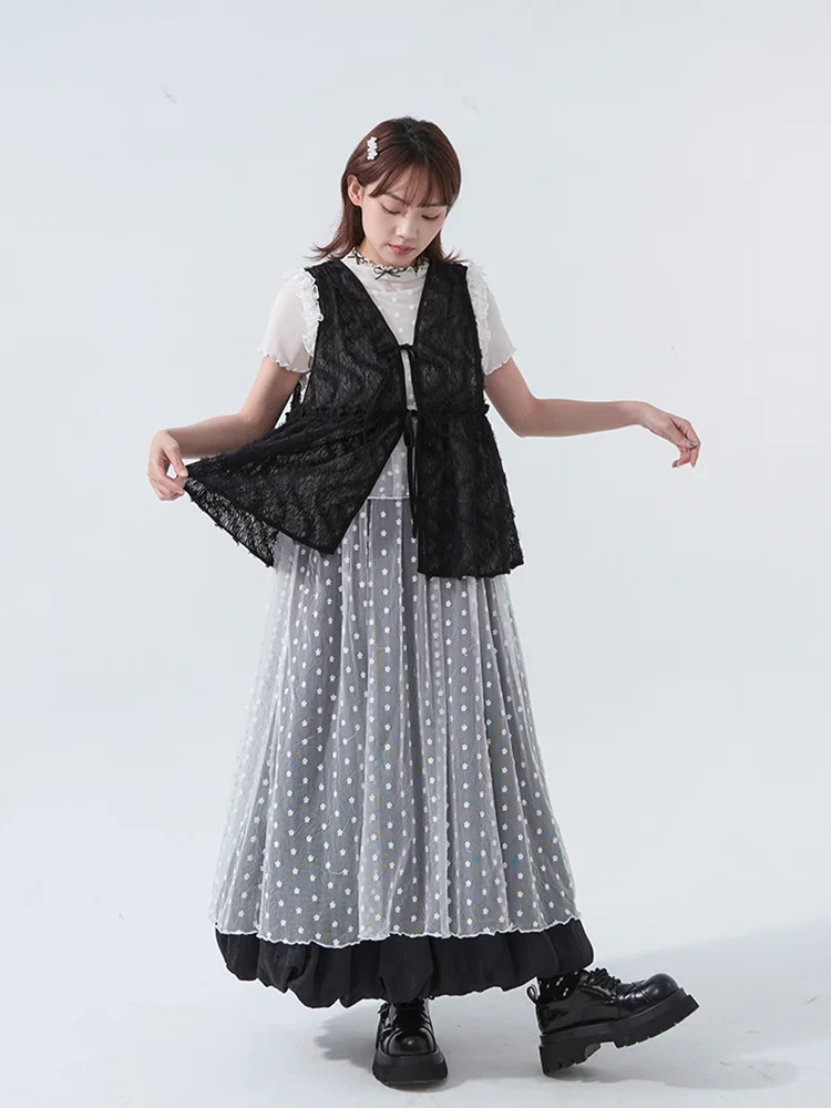 

Queenop Autumn Winter New Women's Embroidered Long Version Net Gauze Coat Casual Sle Stand Fit round Neline Daily Wear