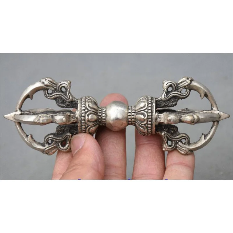 Tibetan Silver Beast Head Statue Vajra-pestle Phurba Dagger Holder Fa Qi