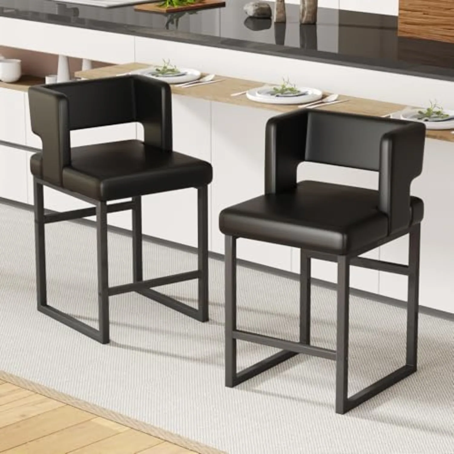 26 Inch Counter Height Bar Stools Set of 2 with Leather Cushion and Back Modern Bar Chairs for Kitchen Island Counter