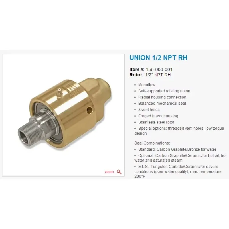 Deublin 155-000-001 1/2 NPT High Speed Water Rotary Union for Industrial Fluid Transmission Performance Test