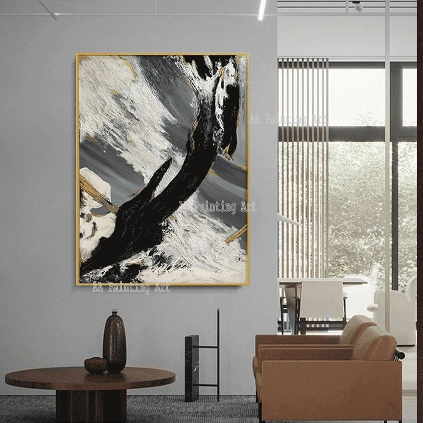 

Black and White Abstract Art Canvas Wall Picture, Handmade Home Goods Oil Painting, Showpieces Artwork, Hot Selling Artwork