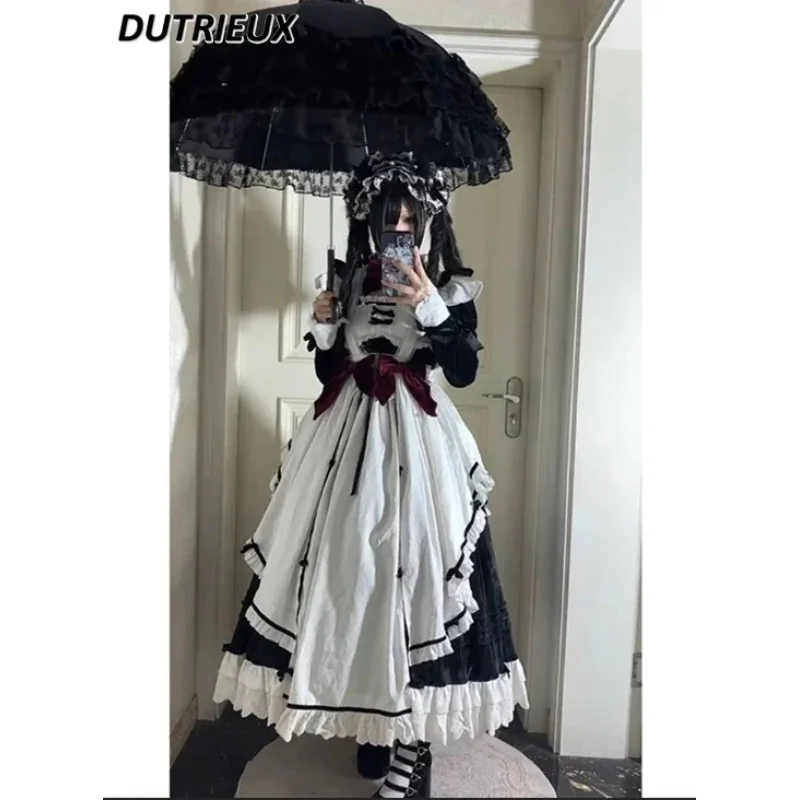 A;3\v,7'd/2026 Halloween Cos Sweet Bow Sleeveless Long Suspender Dress French Lolita Heavy Industry JSK Dresses Apron 6'b\7.n;8/ view 3