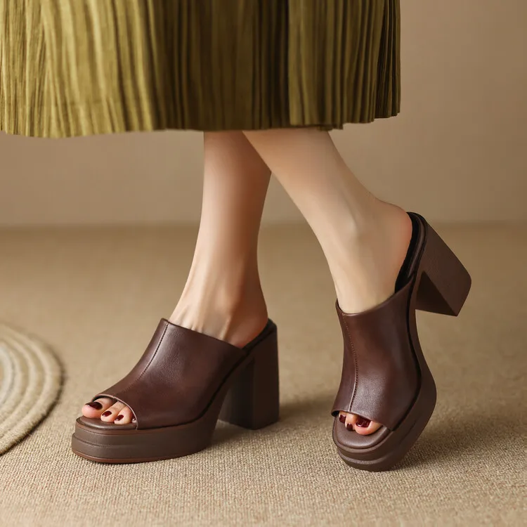 Brown Beige White Spring and Summer New Sandals High Heels Platform Waterproof Platform Thick Heel Slippers