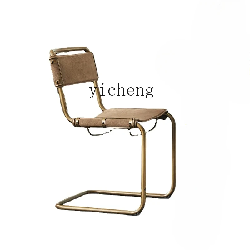 

Wyj Modern Simple Retro Dining Chair Wrought Iron Personality Creative Chair Frosted Leather Art Backrest Dining Chair