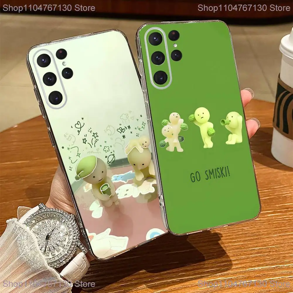 

Green S-Smiski Figures Phone Case For Samsung S24,30,21,22,23,20 FE,lite,PIus,Ultra,5G,Note,9,10 Transparent Cover
