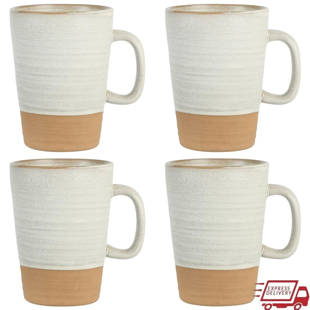 

4 Pack 17 OZ Terracotta Reactive Glaze Mugs Dishwasher Microwave Safe Unique Stoneware Natural Design Durable Dinnerware