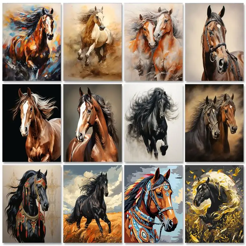 

GATYZTORY Animal Diy Painting By Numbers Kits For Adults Horse Acrylic Paint On Canvas With Frame For Home Decors