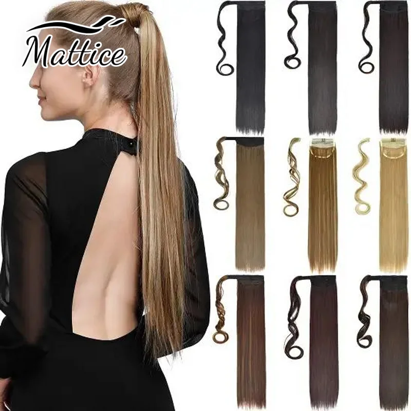 Ponytail Human Hair Extensions Straight Blonde Brown Black Wrap Around Clip in Hair Extensions Natural Remy Hair 12-26Inch