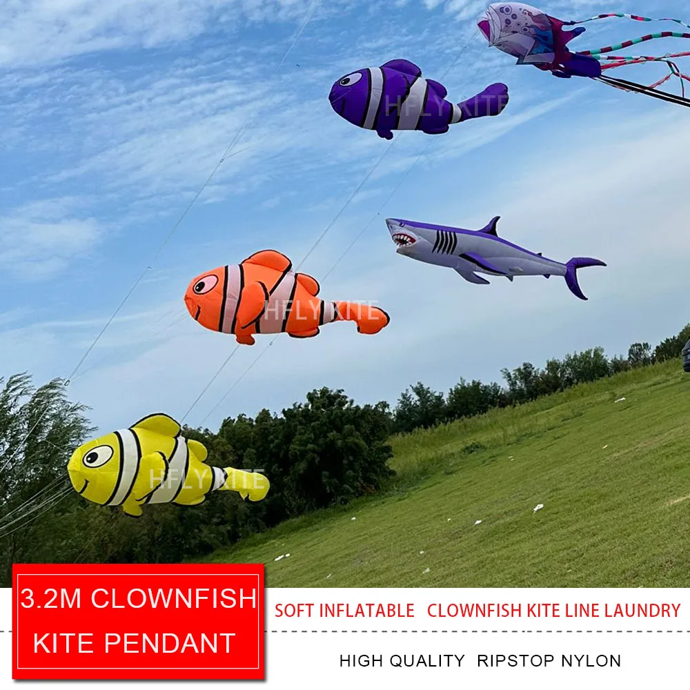 HFLY New Arrival Soft Inflatable 3.2m Lovely Clownfish Kite Line Laundry for Adults High Quality 40D Nylon Fish Kite Pendant