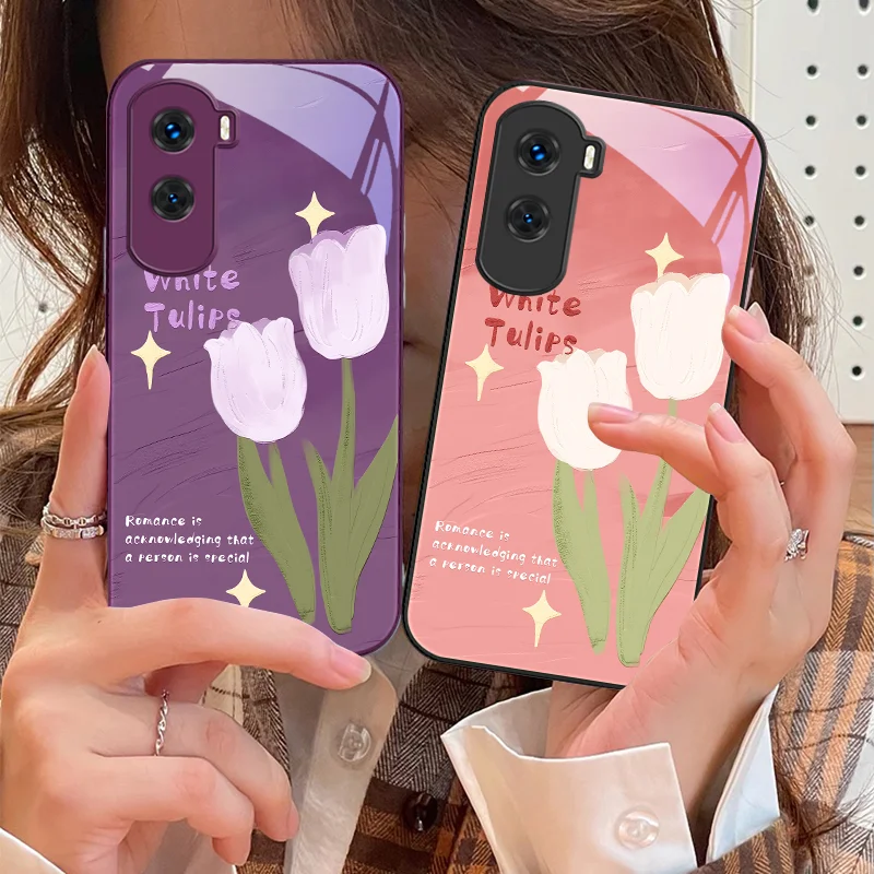 

Romantic Tulip White For Honor 200 90 8X 9X Pro Lite P50 P40 Nova 10 11i P60 Magic4 6 Mate 20 50 Tempered Glass phone case