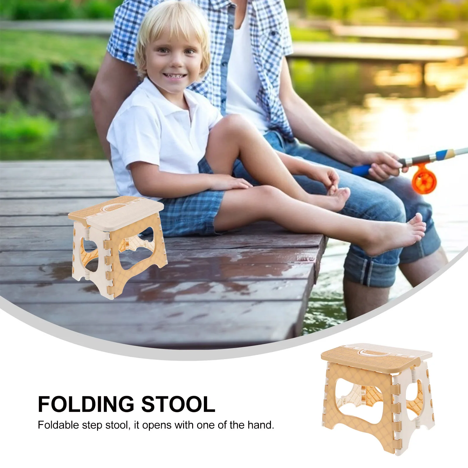 

Folding Step For Kids Portable Foldable Step Stool With Textured Surface Bathroom Kitchen Rv Use Large Beige Bench Outdoor