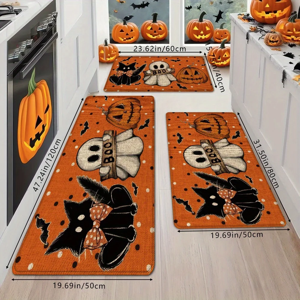 VIKAMA Halloween Decor Carpet Orange Door Mat Kitchen Rug Welcome Mat Rug For Bedroom Carpet For Living Room Bathroom Mat Home