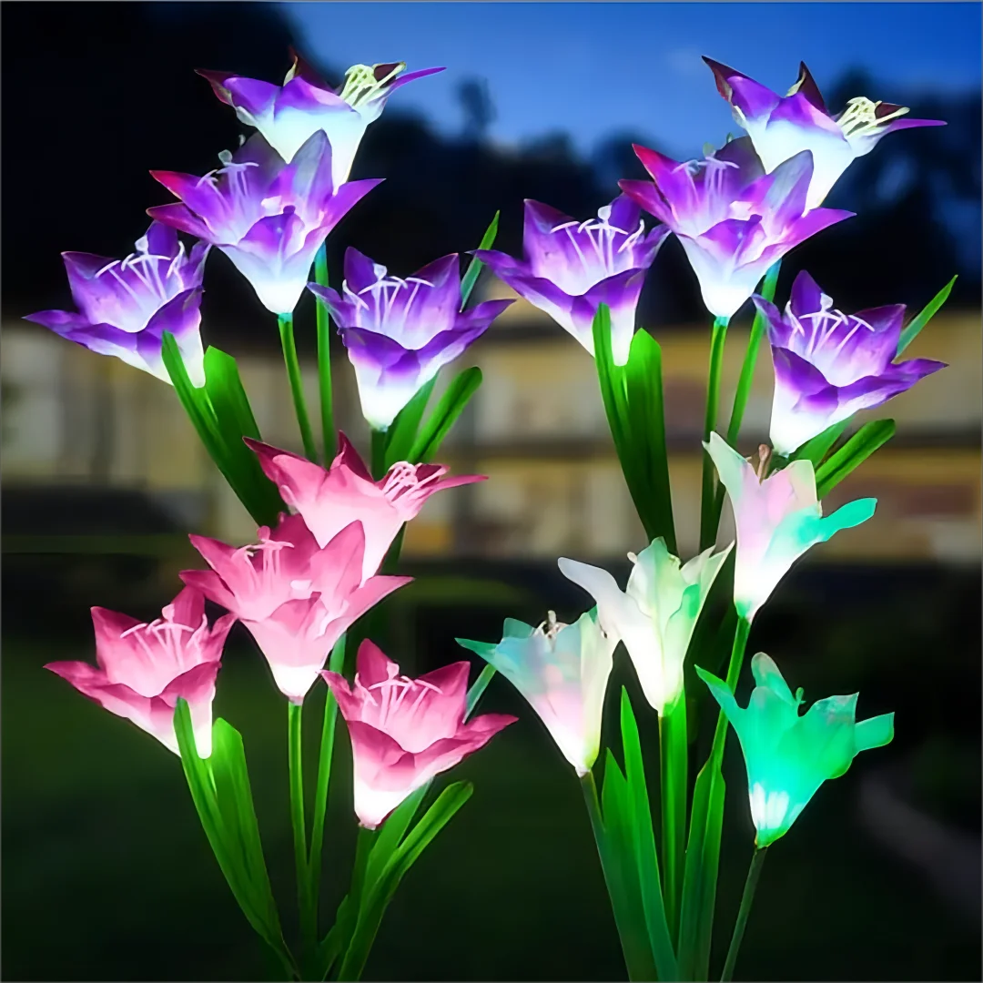 

1pc Outdoor Solar Garden Lights With Lily Flower Heads Waterproof Color Changing Outdoor Lights Solar Panel For Patio