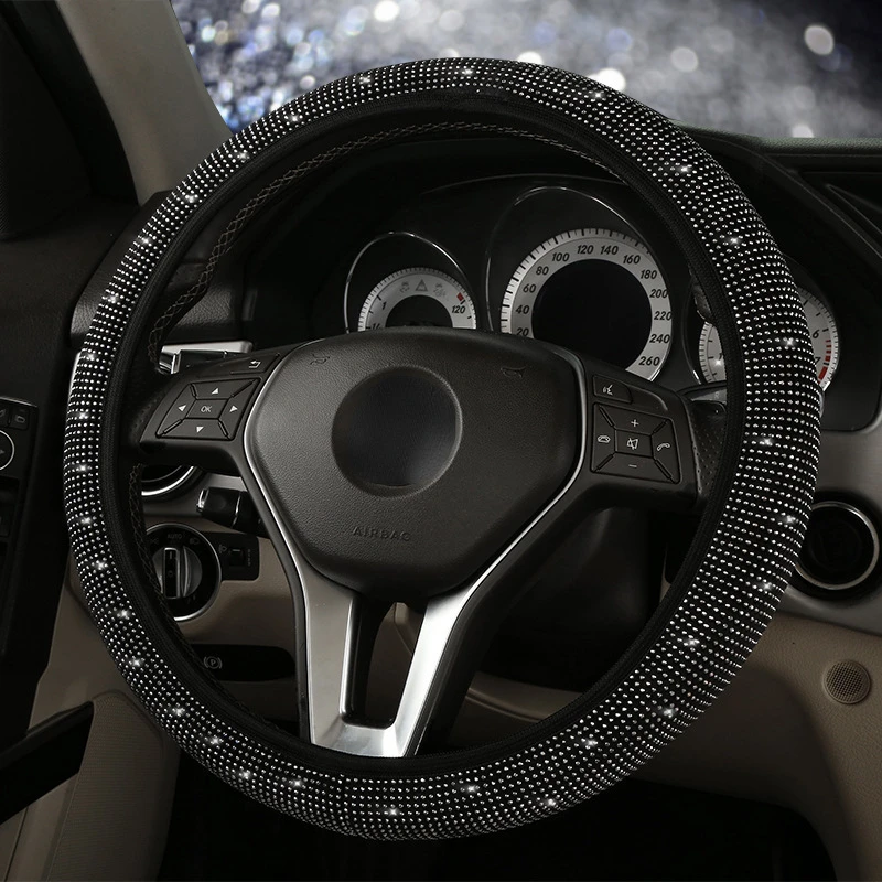 Car Steering Wheel Cover Colorful Hot Stamping Luxury Crystal Rhinestone Car Covered Auto Accessories Case Car Styling