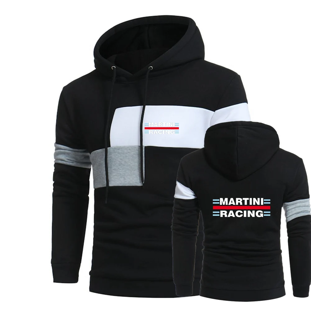 

2023 New Spring Autumn Martini Racing Logo Printed Tricolor Patchwork Design Hooded Pullover Men's Loose Leisure Popular Hoodies