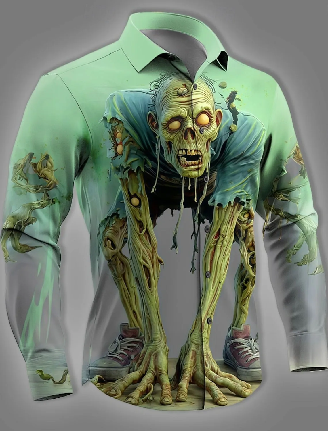 

Halloween Men's Optical Illusion Zombies Horror Shirt Long Sleeve Gothic Style Holiday Streetwear Fall 3D Printed men's Shirts