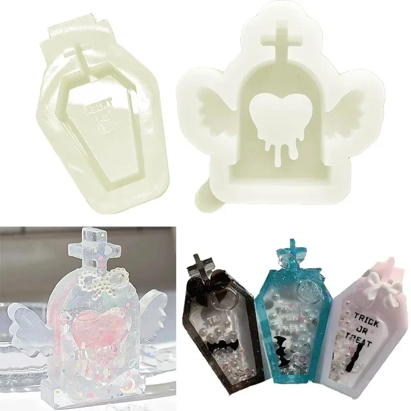 DIY Halloween Tombstone Coffin Shaker Mold Silicone Epoxy Resin Mold Jewelry Tool Jewelry Accessories