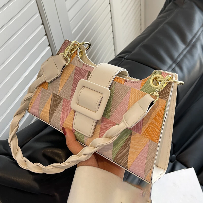 

Chic Geometric Pattern Women Shoulder Underarm Bag Summer New Contrast Color Small Crossbody Bags Elegant Office Lady Handbags