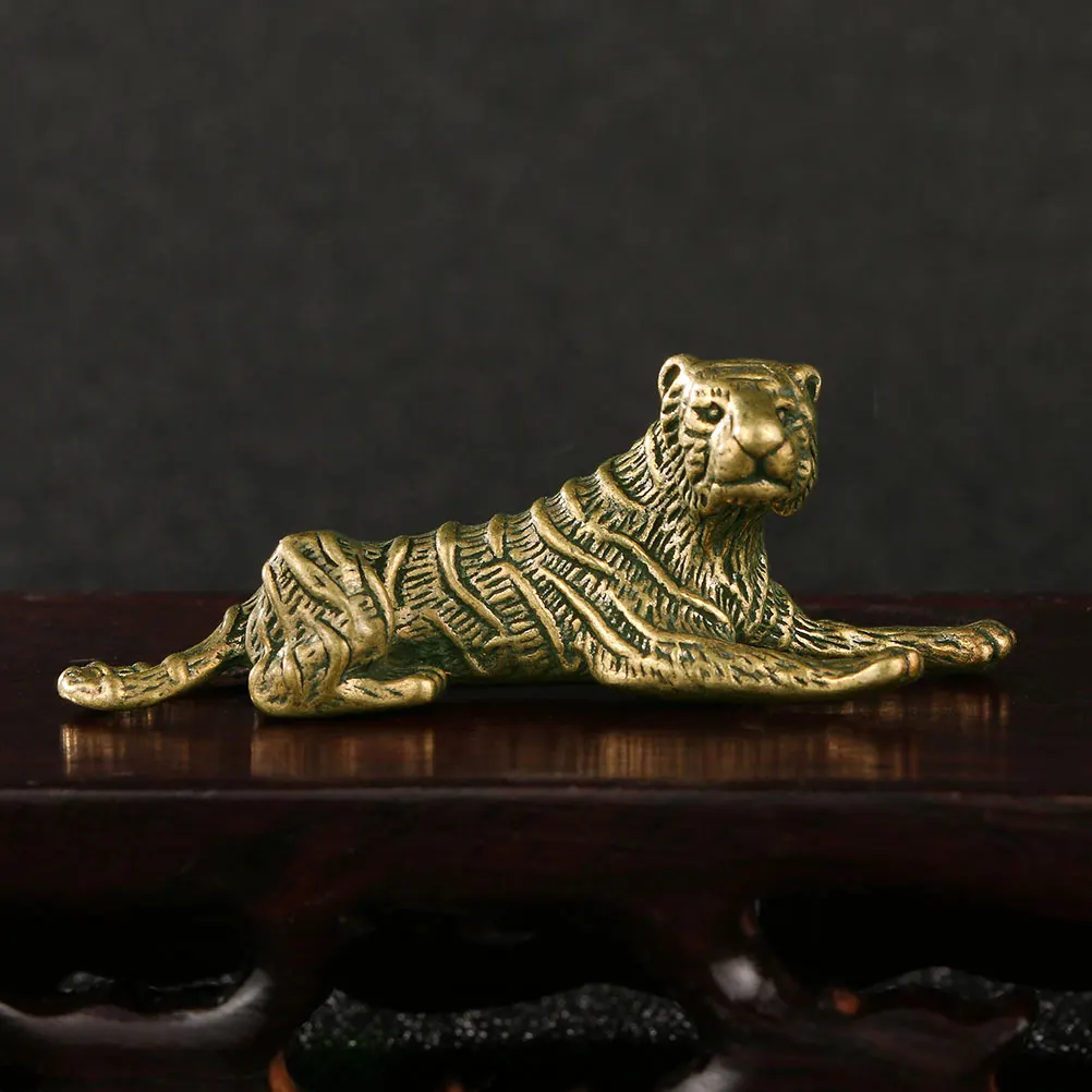 

Brass Tiger Figurine Mini Copper Decor Statue Gold Car Home Office Adornment Retro Animal Tabletop Craft Statues Exquisite